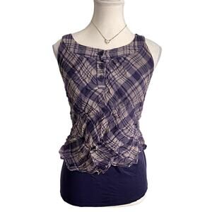 ECI Newyork Silk Vintage Top With Button Detail Doubke Lauered Size Large